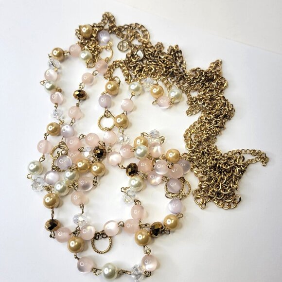 Pink and Gold Bead Multistrand Long Necklace -38" Necklace - Picture 5 of 7